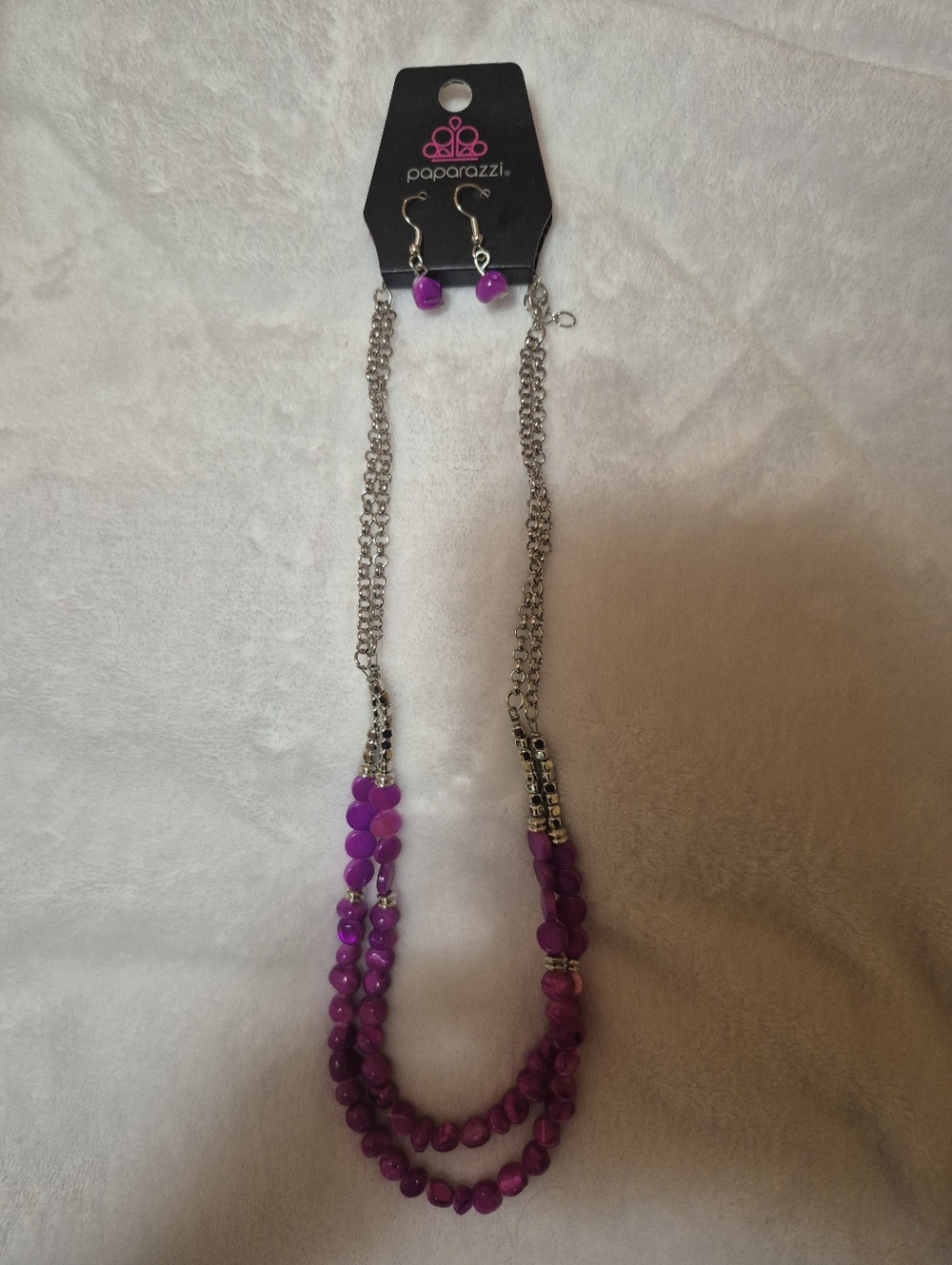 paparazzi Purple Layered Bead and Chain Necklace with Matching Drops